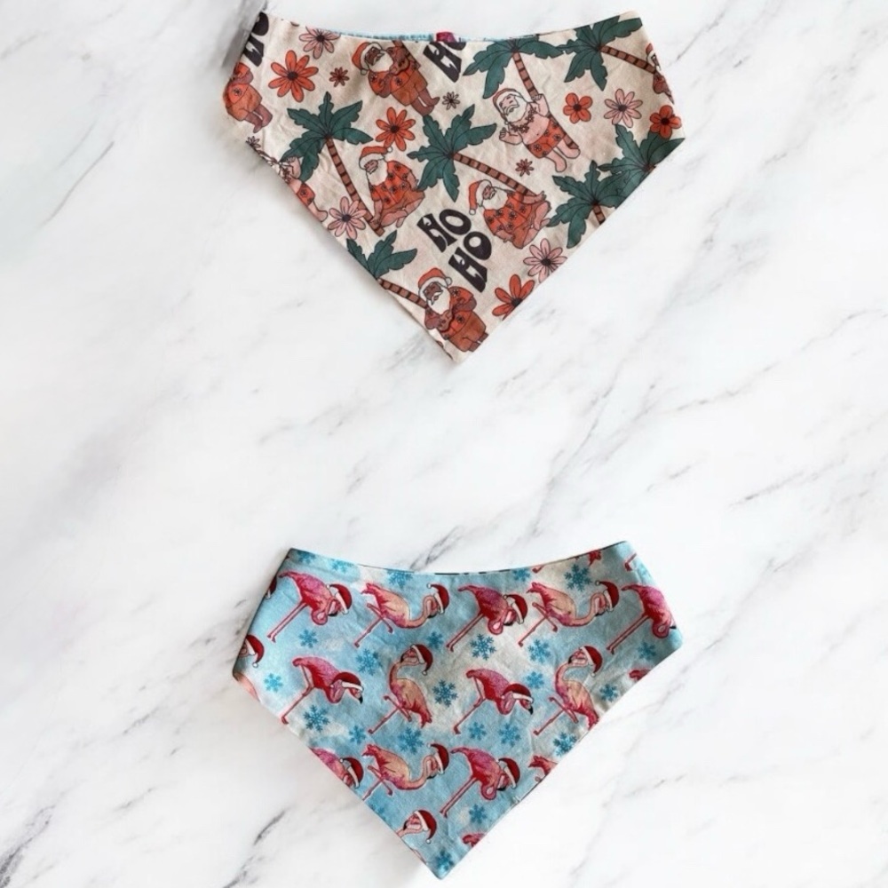DOG Bandana - Ho Ho Santa & Flamingos - Size L Large